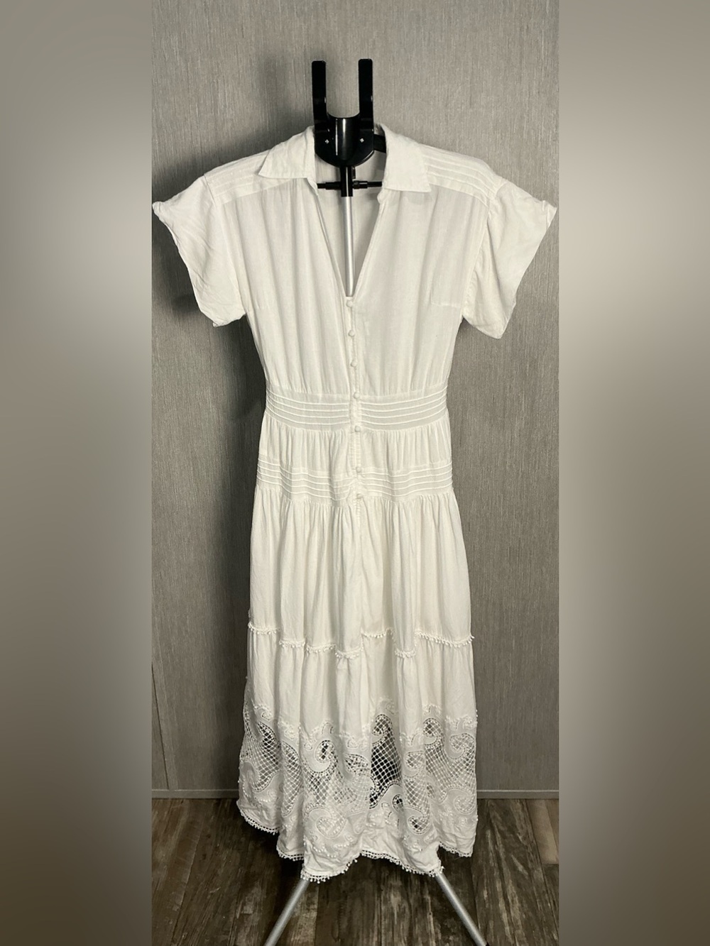 Maje Cream Button-Front Maxi Dress with Lace Design Size 38=US Size 6/8 - Picture 7 of 16